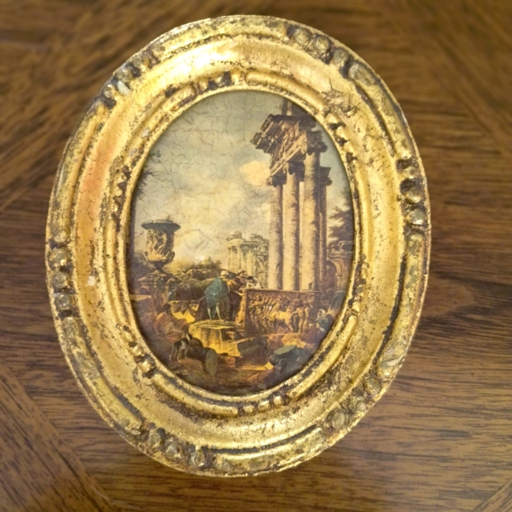 Small Antique framed Italian art piece.